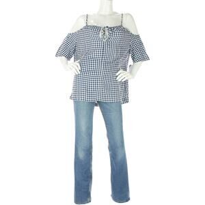 Velvet Graham & Spencer Gingham Checker Plaid Cottagecore Cold Shoulder Blouse